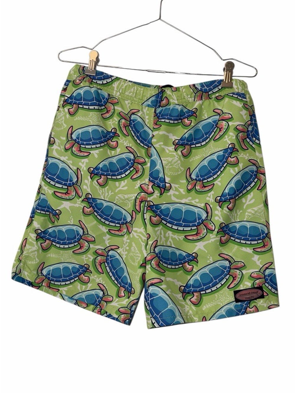 Vineyard Vines boys Green Turtle Print Swim Shorts sz lg 16-18